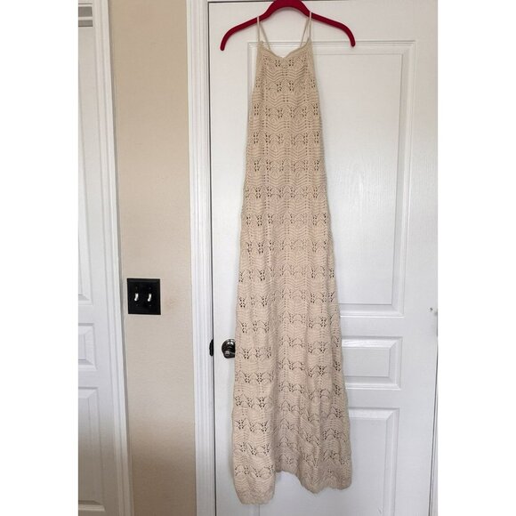 Miou Muse Abigale Crochet Maxi Dress Cream Boho Knit APIARI Size Large - Picture 2 of 11